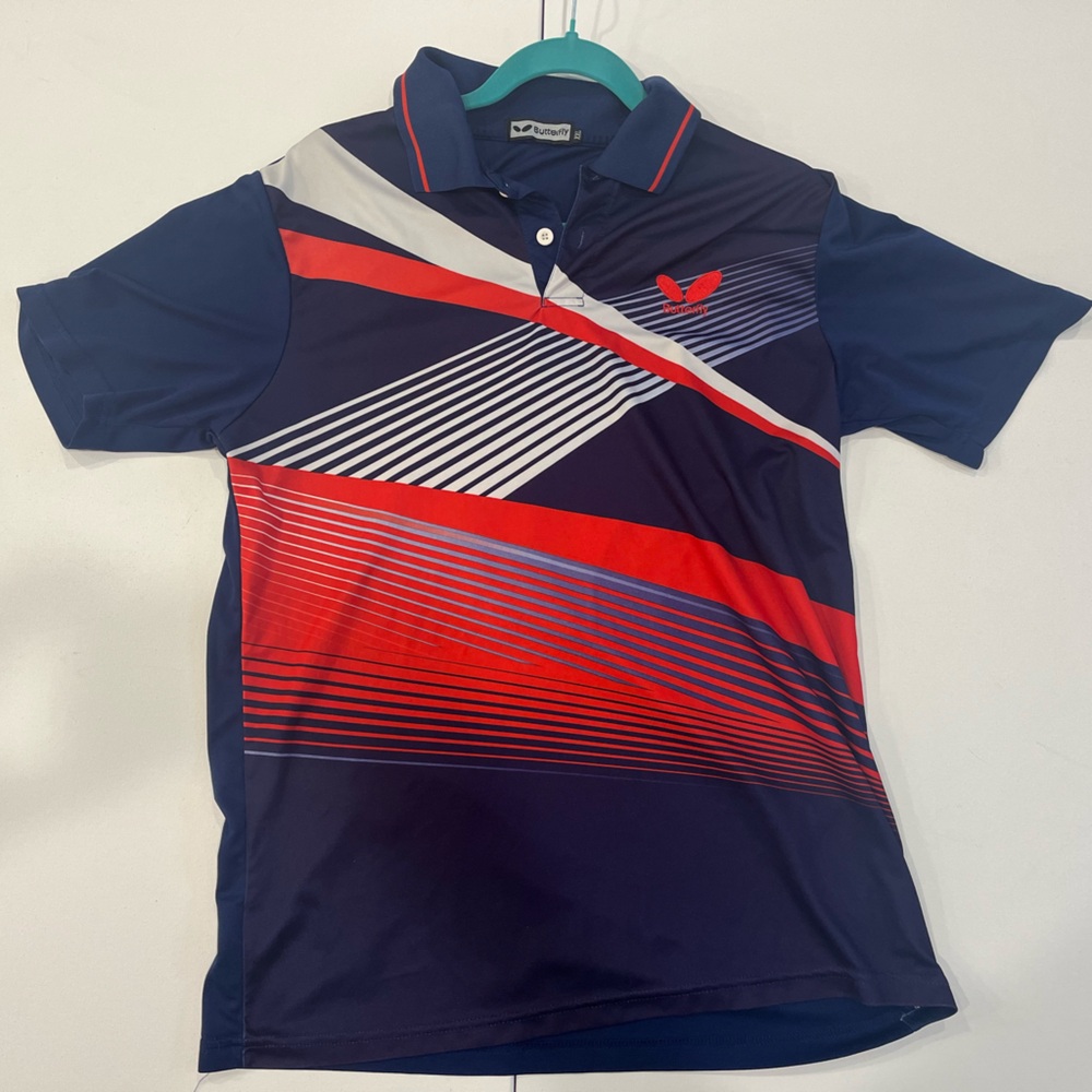 Butterfly Table Tennis Ping Pong Short Sleeve Polo Shirt Red Blue Mens Size XXL